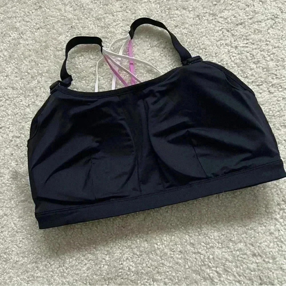 Livi Active Lane Bryant Bra Sz 18 40 D Pink Strap Back Black Low Impact Wireless - Picture 8 of 12